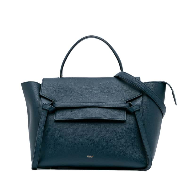 Celine Mini Grained Calfskin Belt Satchel Blue Leather Good condition - Front View