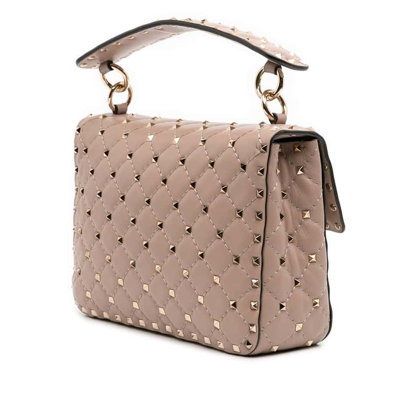 Valentino Medium Nappa Rockstud Spike Satchel Brown Leather Good condition - Back View