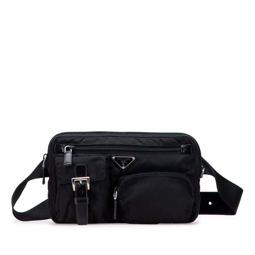 Prada Tessuto Multi Pocket Belt Bag Black Good condition - Front View