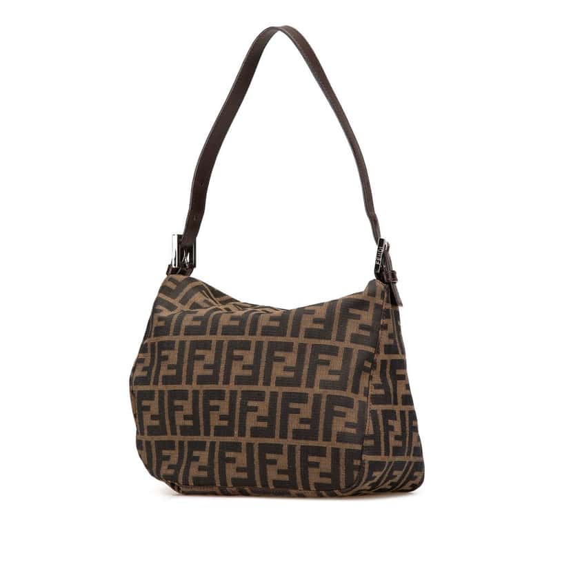 Fendi Zucca Canvas Double Flap Shoulder Bag Brown Canvas Good condition - Back View
