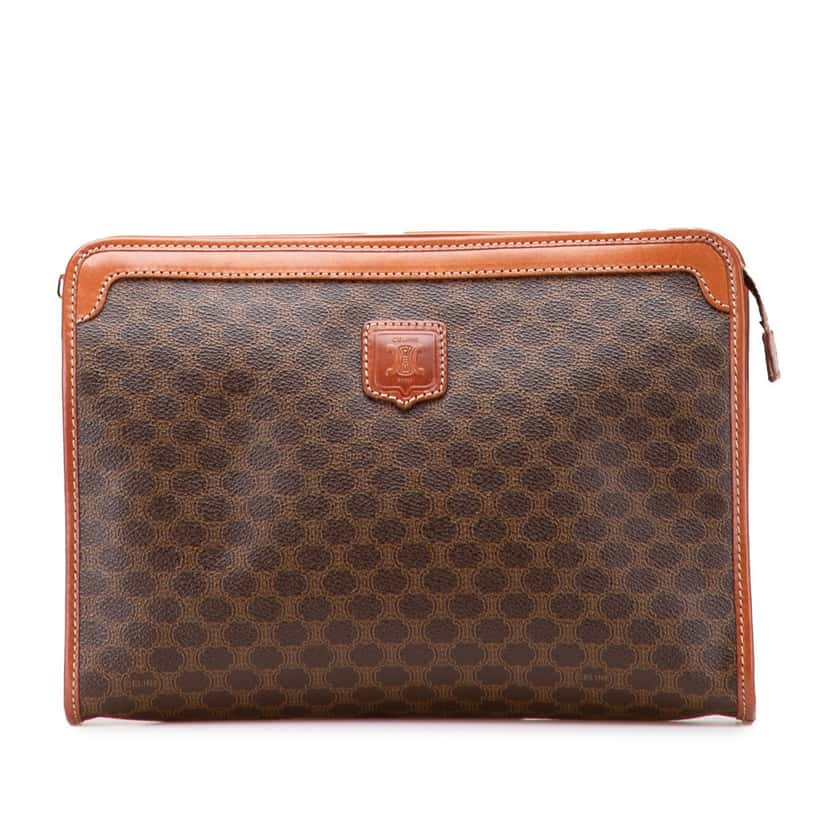 Celine Macadam Coated Canvas Clutch Brown Canvas Good condition - Front View