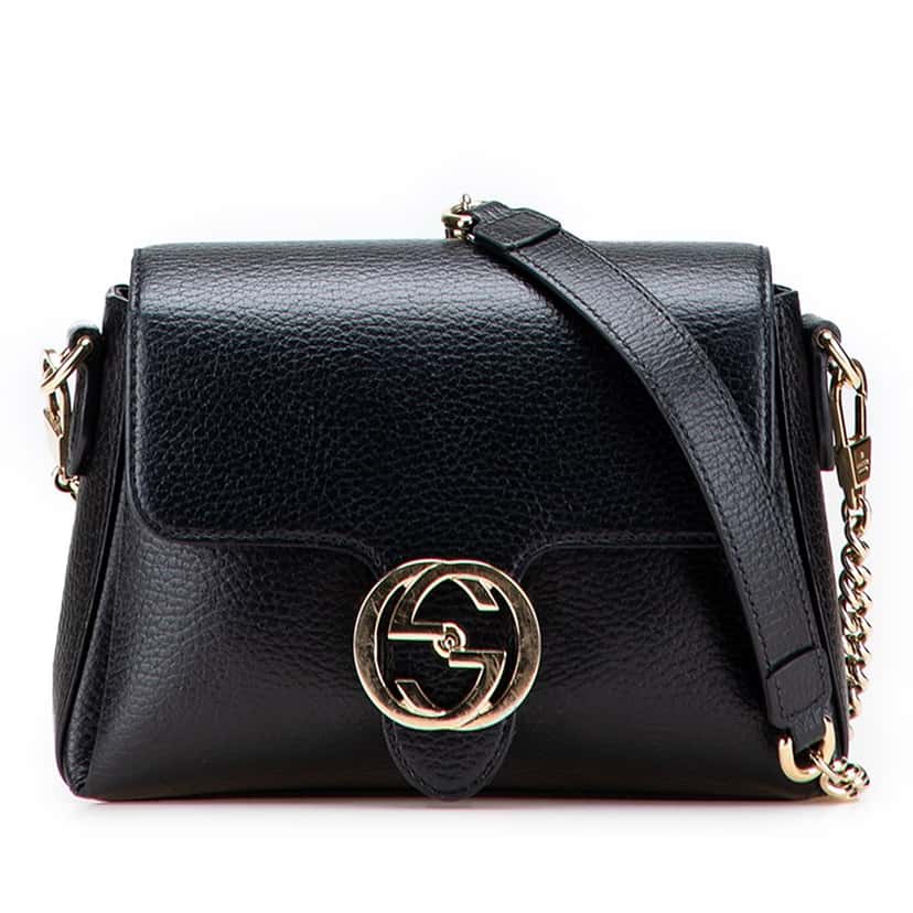 Gucci Small Dollar Calfskin Interlocking G Crossbody Black Leather Good condition - Front View