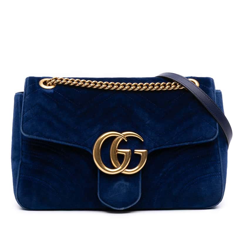 Gucci Medium GG Marmont Matelasse Velvet Flap Crossbody Blue Velvet Good condition - Front View