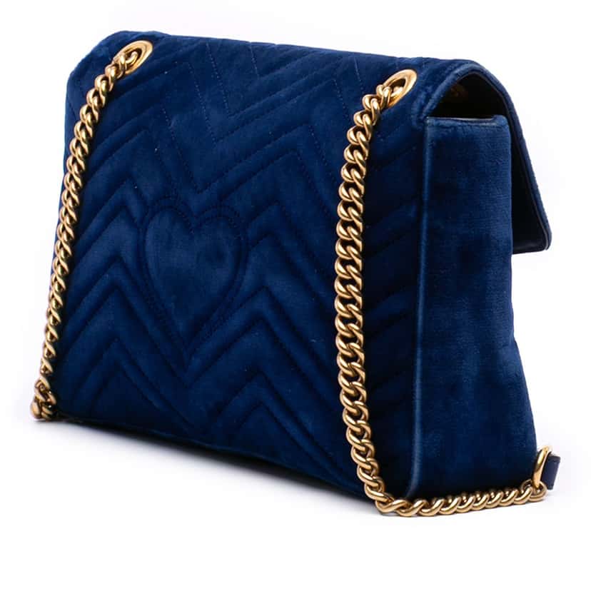 Gucci Medium GG Marmont Matelasse Velvet Flap Crossbody Blue Velvet Good condition - Back View
