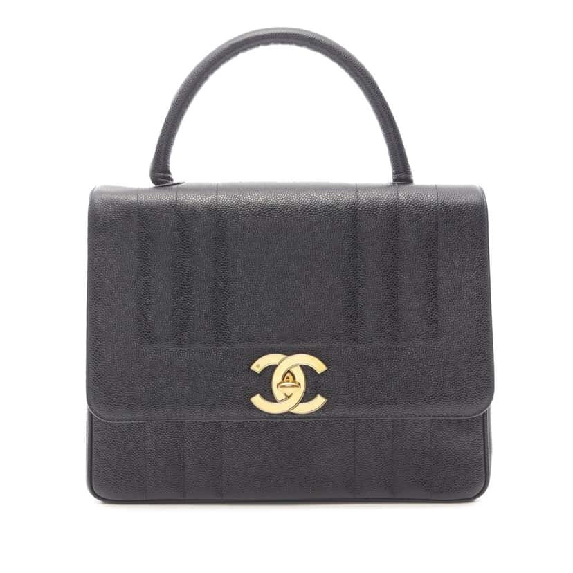 Chanel Caviar Mademoiselle Kelly Top Handle Bag Black Leather Good condition - Front View