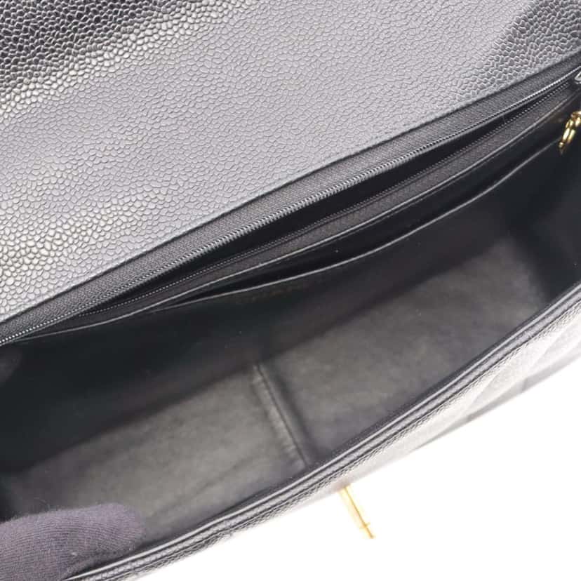 Chanel Caviar Mademoiselle Kelly Top Handle Bag Black Leather Good condition - Inside View
