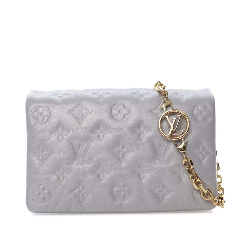Louis Vuitton Monogram Embossed Lambskin Pochette Coussin Silver Leather Good condition - Front View