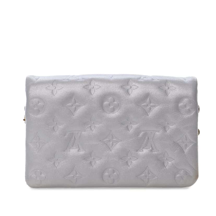 Louis Vuitton Monogram Embossed Lambskin Pochette Coussin Silver Leather Good condition - Back View
