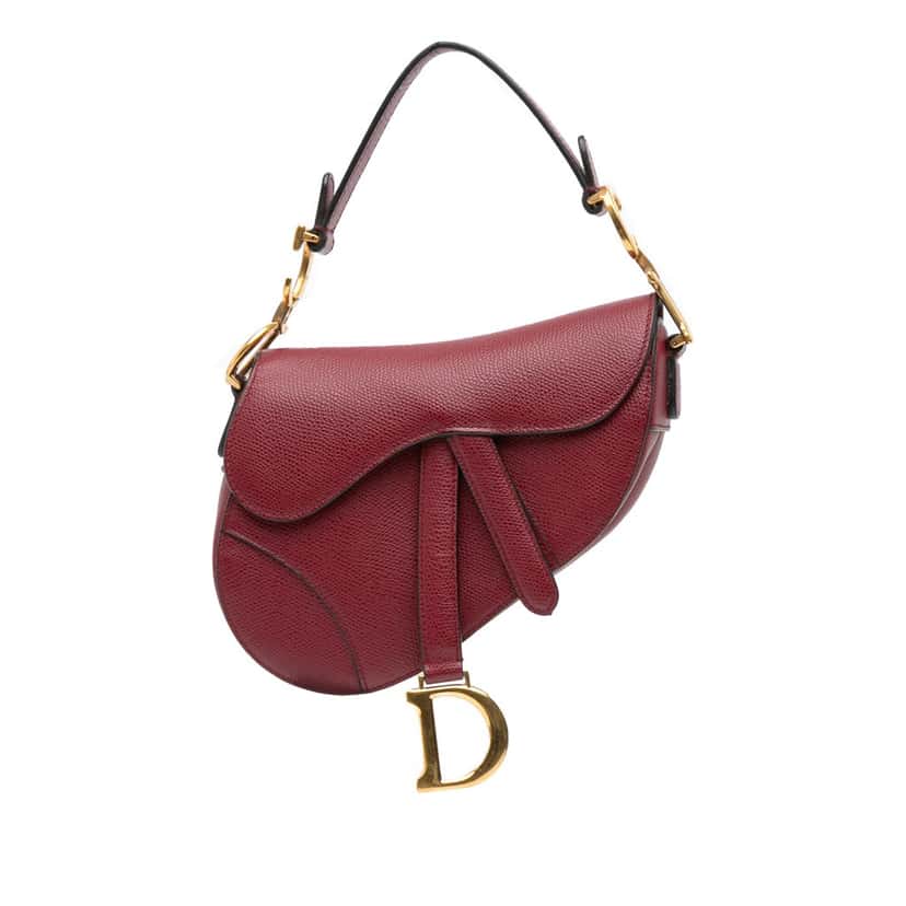 Dior Mini Grained Calfskin Saddle Bag Red Leather Good condition - Front View