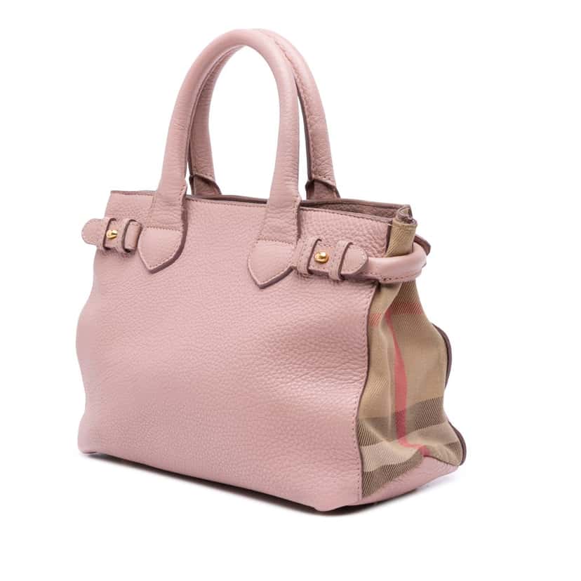 Burberry Small Calfskin and House Check Banner Bag Pink Leather Good condition - Back View