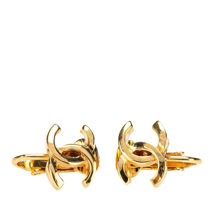 Chanel Gold Plated CC Clip On Earrings Gold Metal Good condition - Front View