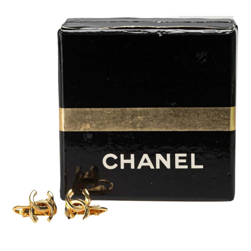 Chanel Gold Plated CC Clip On Earrings Gold Metal Good condition - Box View