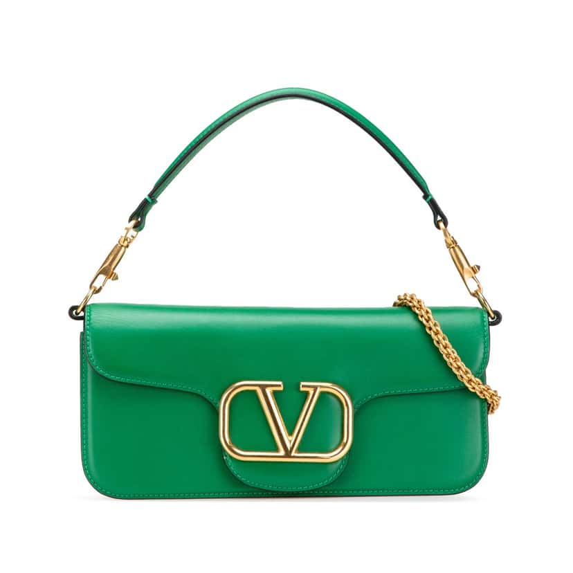 Valentino Calfskin VLogo Loco Satchel Green Leather Good condition - Front View