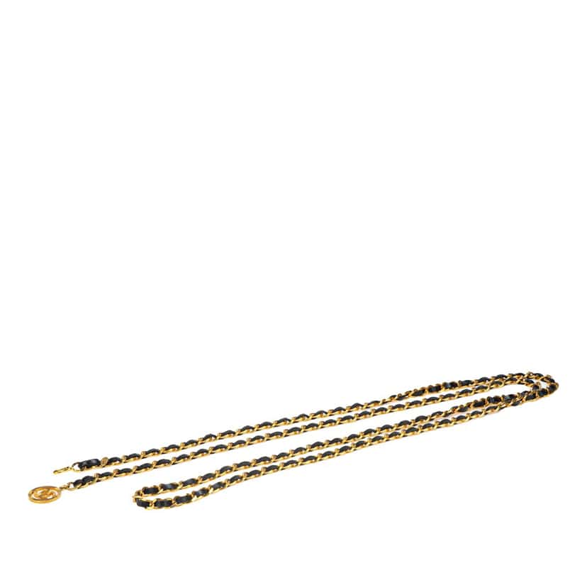Chanel Gold Plated CC Leather Woven Chain Belt Gold Metal Good condition - Front View