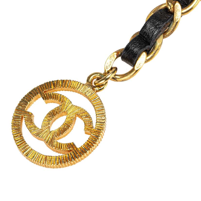 Chanel Gold Plated CC Leather Woven Chain Belt Gold Metal Good condition - Back View