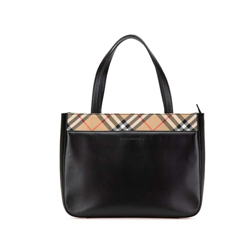 Burberry Nova Check Trimmed Leather Handbag Black Leather Good condition - Front View