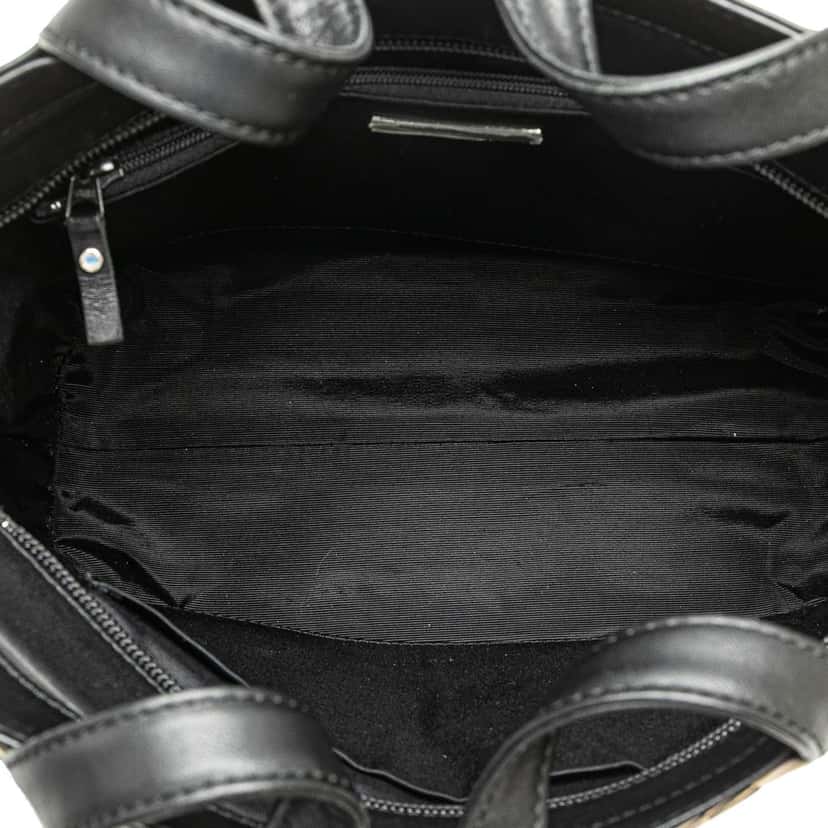 Burberry Nova Check Trimmed Leather Handbag Black Leather Good condition - Model View