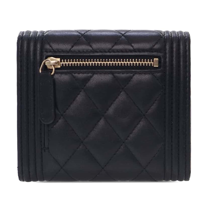 Chanel Lambskin Boy Flap Compact Wallet Black Leather Good condition - Inside View