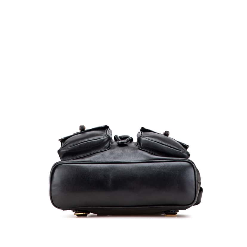 Gucci Calfskin Bamboo Drawstring Backpack Black Leather Good condition - Inside View