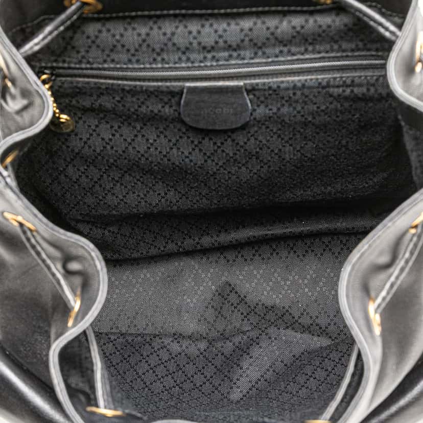 Gucci Calfskin Bamboo Drawstring Backpack Black Leather Good condition - Model View