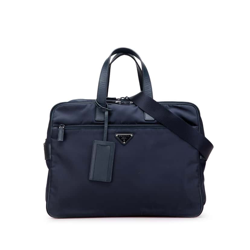 Prada Saffiano Trimmed Tessuto Business Bag Blue Good condition - Front View