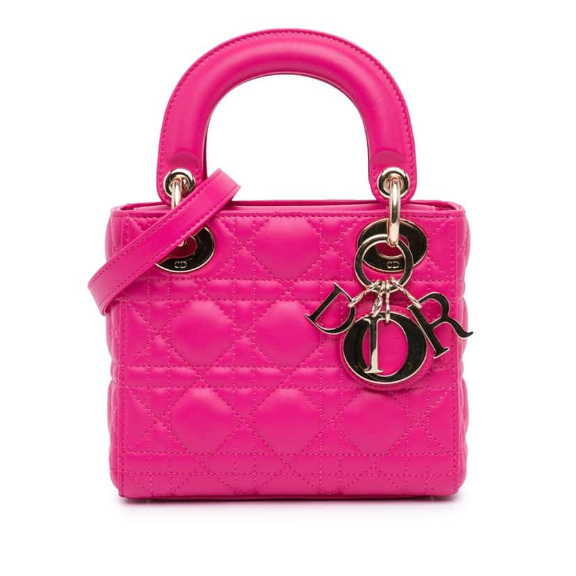 Dior Mini Lambskin Cannage Lady Dior Pink Leather Good condition - Front View