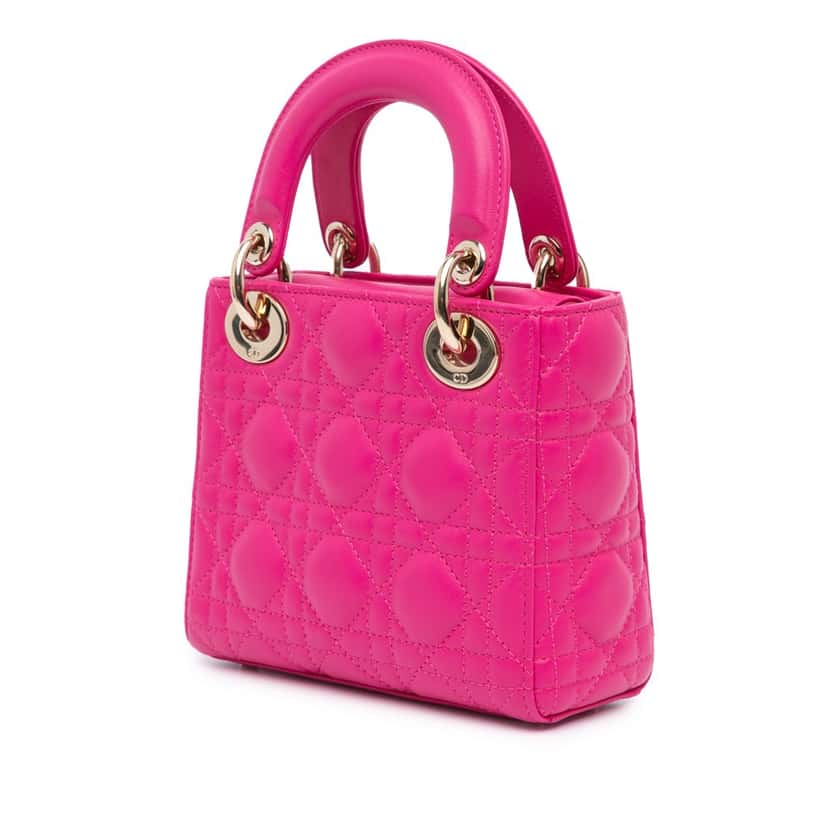 Dior Mini Lambskin Cannage Lady Dior Pink Leather Good condition - Back View