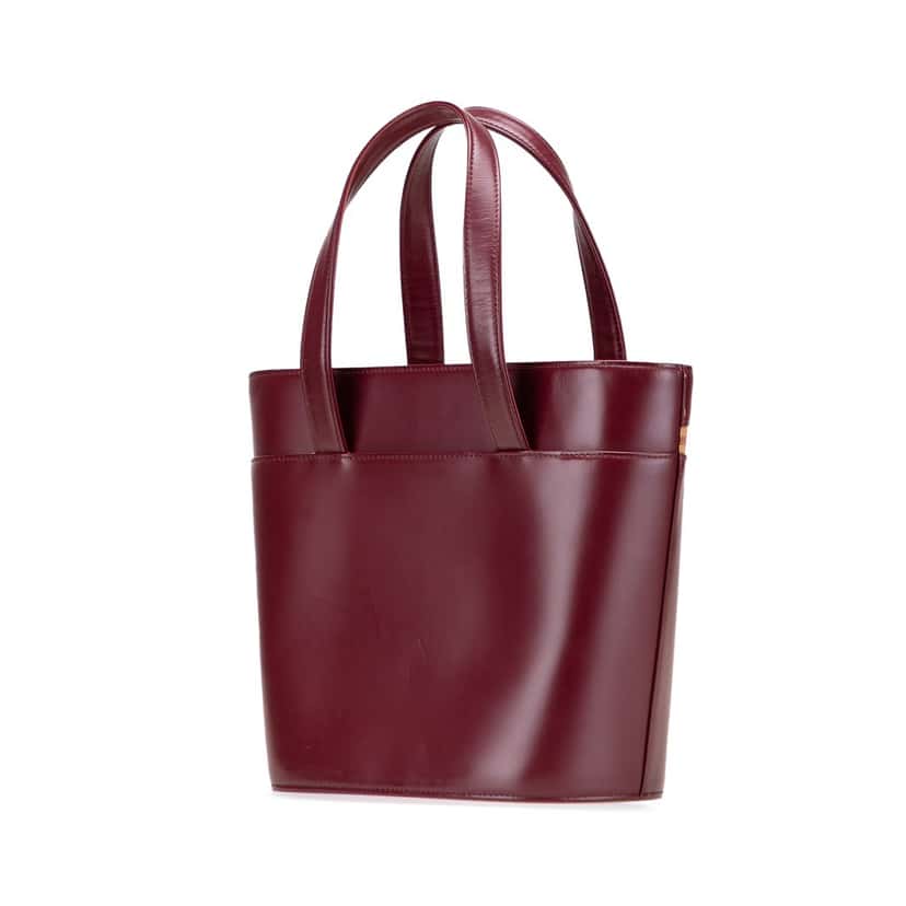 Burberry House Check Canvas Trimmed Leather Handbag Red Leather Good condition - Back View