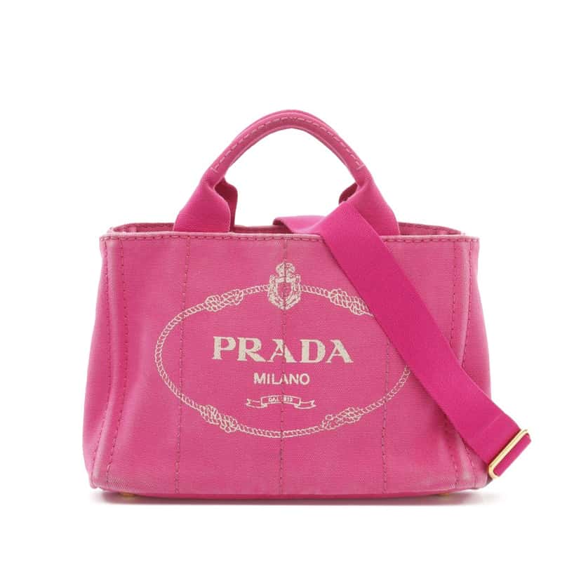 Prada Small Canvas Canapa Logo Satchel Pink Canvas Good condition - Front View