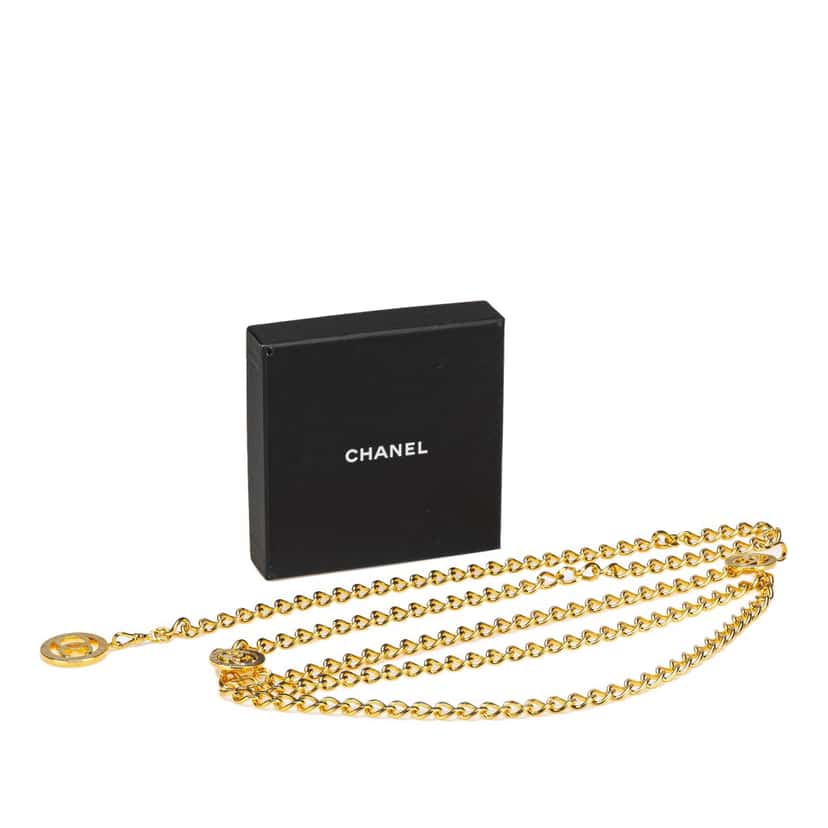 Chanel Gold Plated Round CC Triple Chain Belt Gold Metal Good condition - Box View
