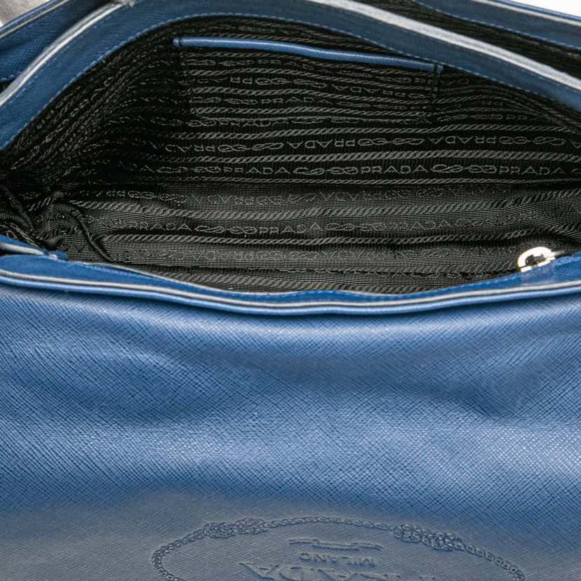 Prada Saffiano Righe Sound Lock Satchel Blue Leather Good condition - Model View