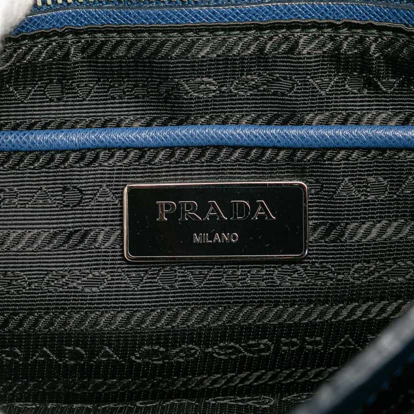 Prada Saffiano Righe Sound Lock Satchel Blue Leather Good condition - Box View