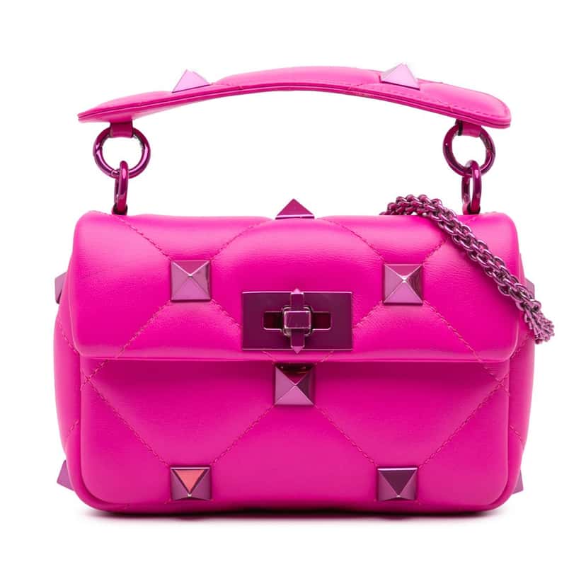 Valentino Small Nappa Lacquer Monochrome Roman Stud Satchel Pink Leather Good condition - Front View