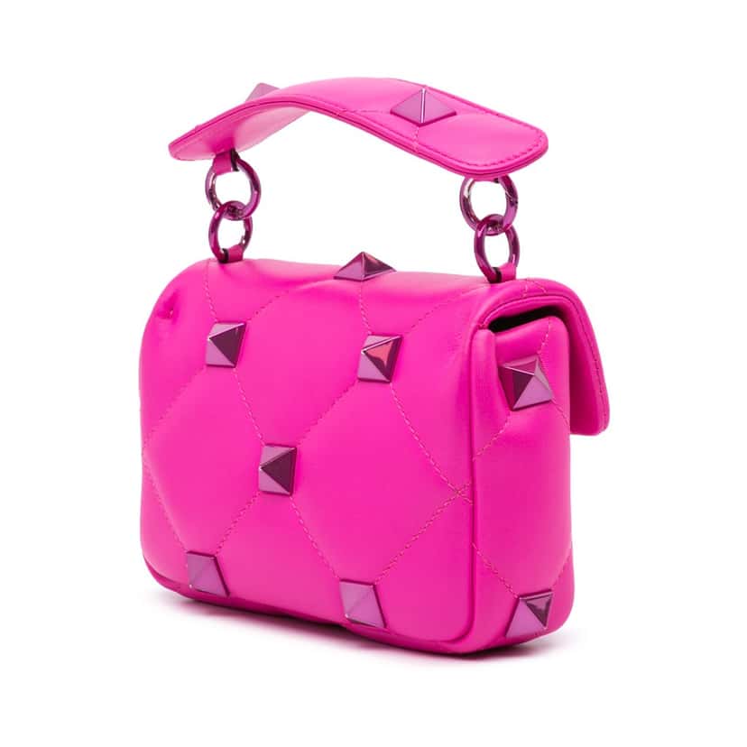 Valentino Small Nappa Lacquer Monochrome Roman Stud Satchel Pink Leather Good condition - Back View