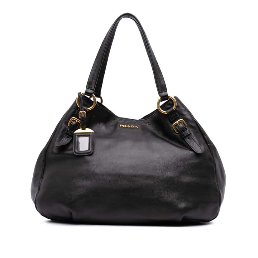 Prada Vitello Daino Side Zip Tote Black Leather Good condition - Front View