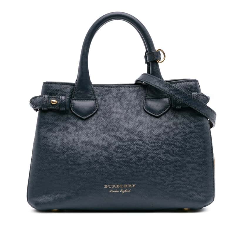 Burberry Small House Check and Leather Banner Satchel Blue Leather Good condition - Front View