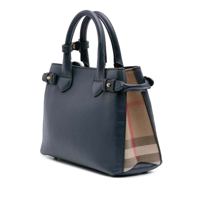 Burberry Small House Check and Leather Banner Satchel Blue Leather Good condition - Back View