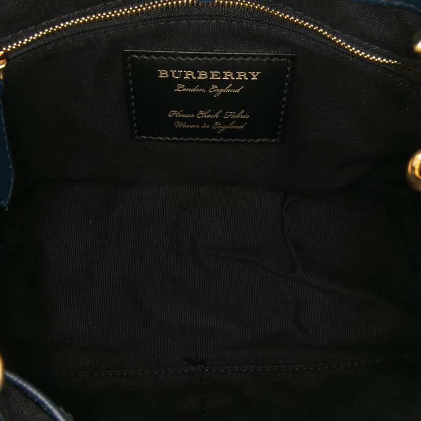 Burberry Small House Check and Leather Banner Satchel Blue Leather Good condition - Model View