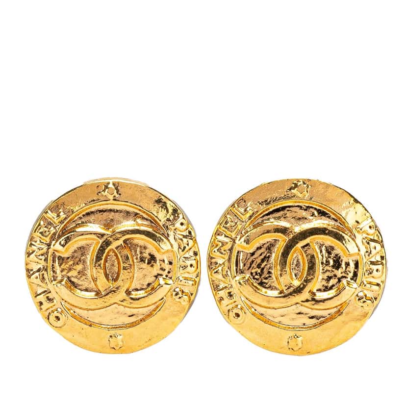 Chanel Gold Plated CC Round Clip On Earrings Gold Metal Good condition - Front View