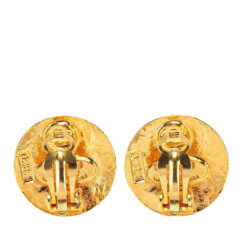Chanel Gold Plated CC Round Clip On Earrings Gold Metal Good condition - Back View