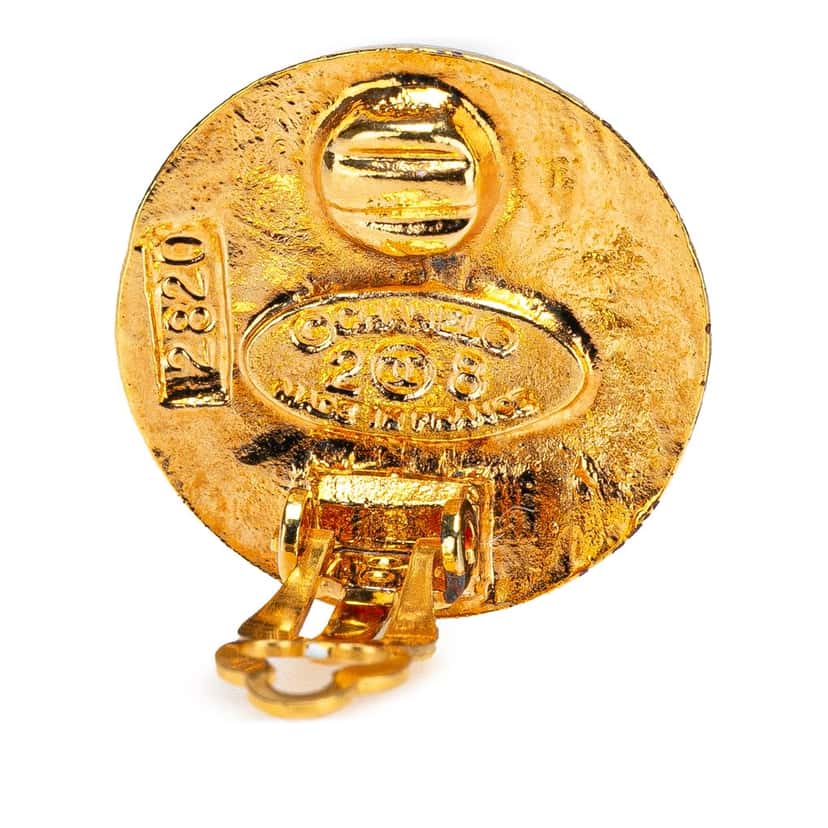 Chanel Gold Plated CC Round Clip On Earrings Gold Metal Good condition - Inside View