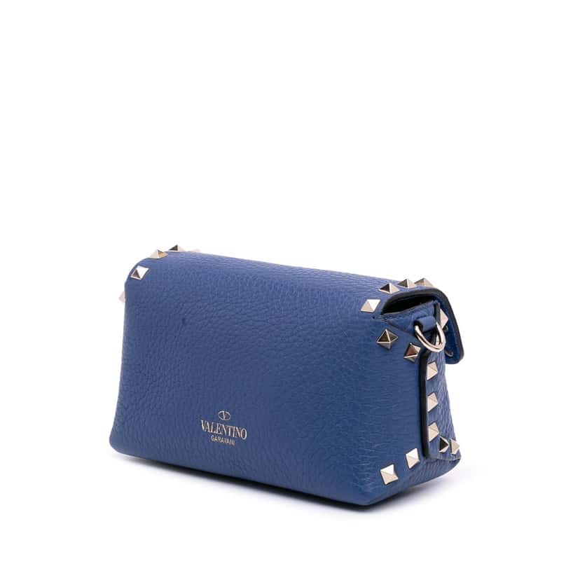 Valentino Mini Pebbled Calfskin Rockstud Flap Crossbody Blue Leather Good condition - Back View