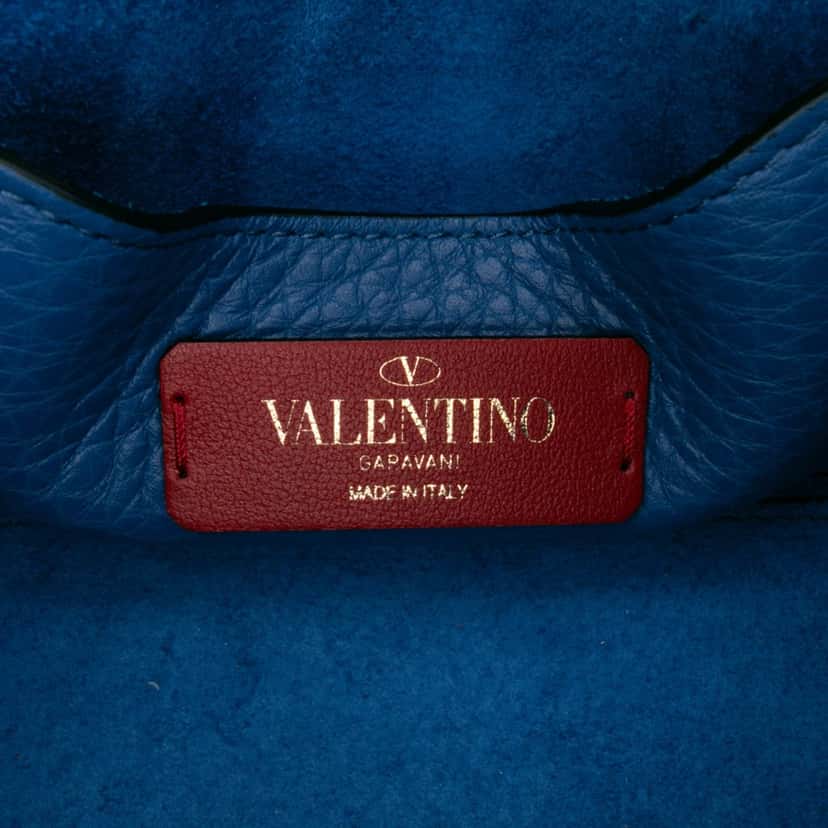 Valentino Mini Pebbled Calfskin Rockstud Flap Crossbody Blue Leather Good condition - Box View