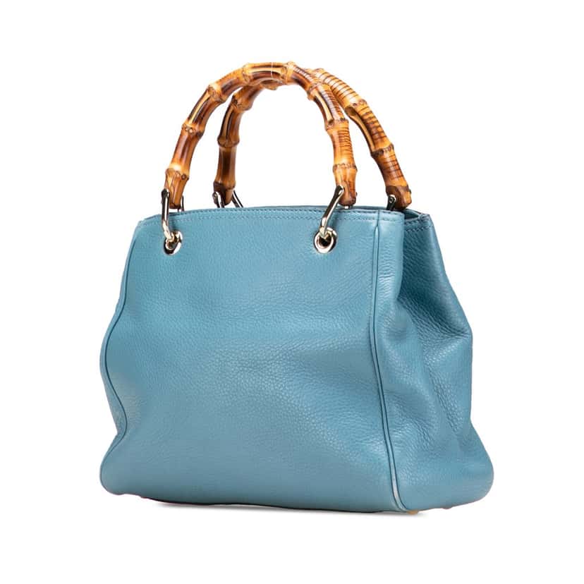 Gucci Small Calfskin Bamboo Shopper Satchel Blue Leather Good condition - Back View