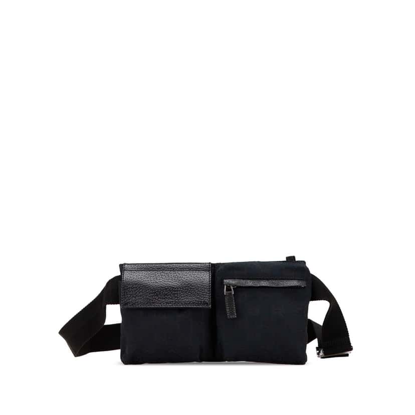Gucci GG Canvas Double Pocket Belt Bag Black Canvas Good condition - Front View