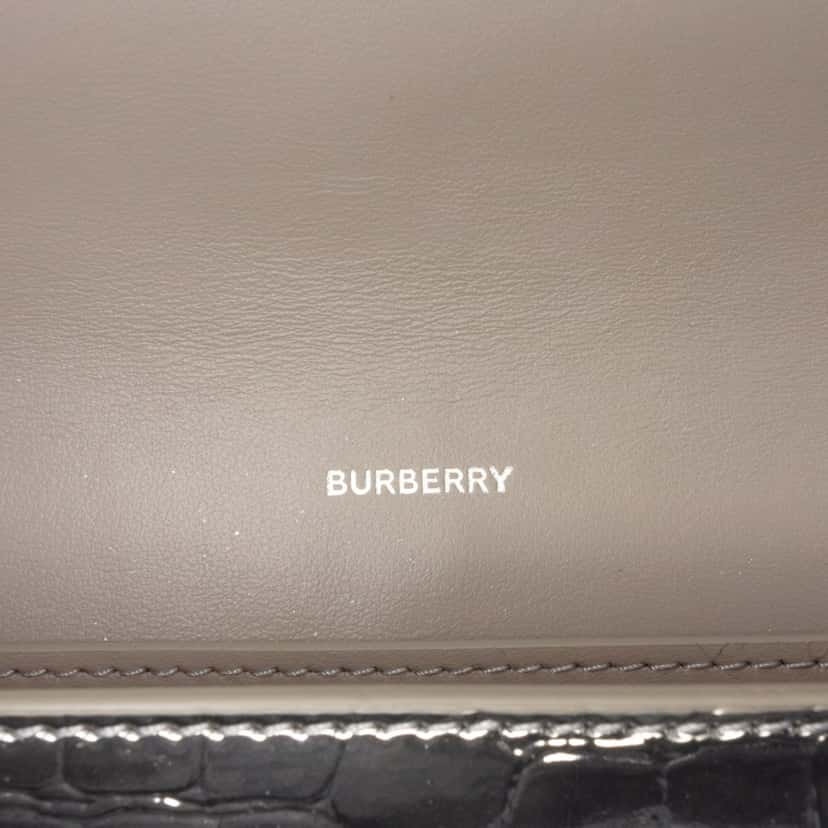 Burberry Croc Embossed Metallic Calfskin Hannah Wallet On Chain Silver Leather Good condition - Box View
