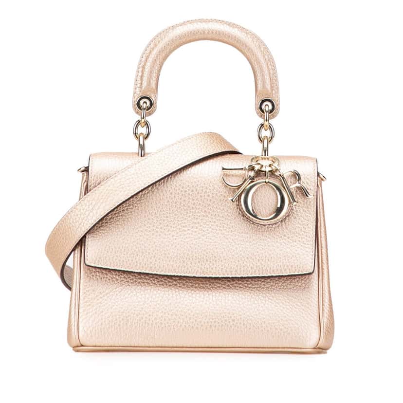 Dior Mini Metallic Grained Calfskin Be Dior Flap Gold Leather Good condition - Front View