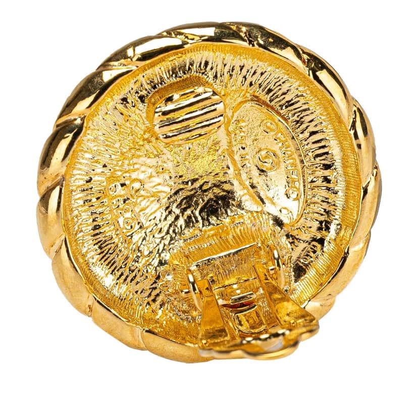 Chanel Gold Plated CC Button Clip on Earrings Gold Metal Good condition - Inside View