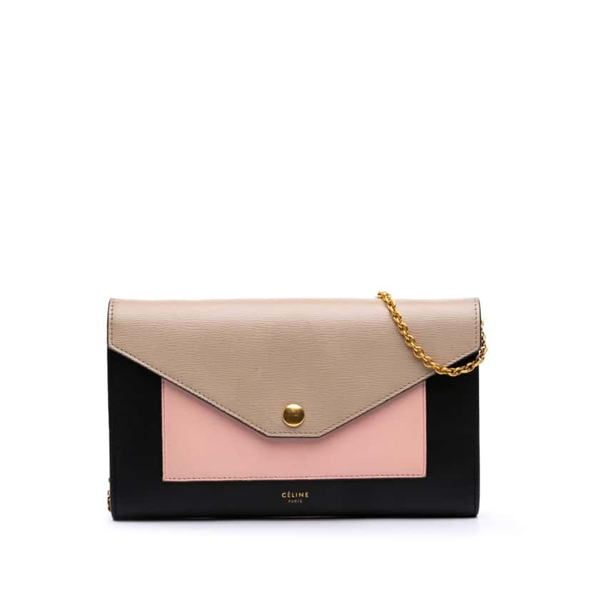 Celine Tricolor Leather Pocket Envelope Wallet On Chain Black Leather Good condition - Front View
