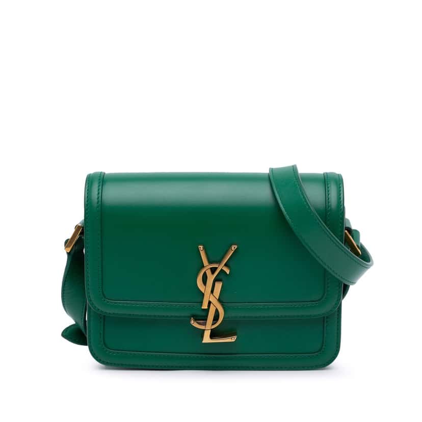 Saint Laurent Small Calfskin Solferino Satchel In Box Green Leather Good condition - Front View